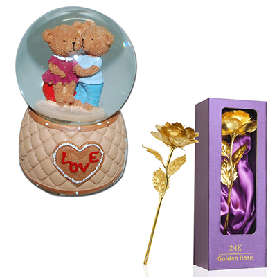 "Valentine Dome Teddies - code006 (Musical),24k Golden Rose - Code 996 - Click here to View more details about this Product